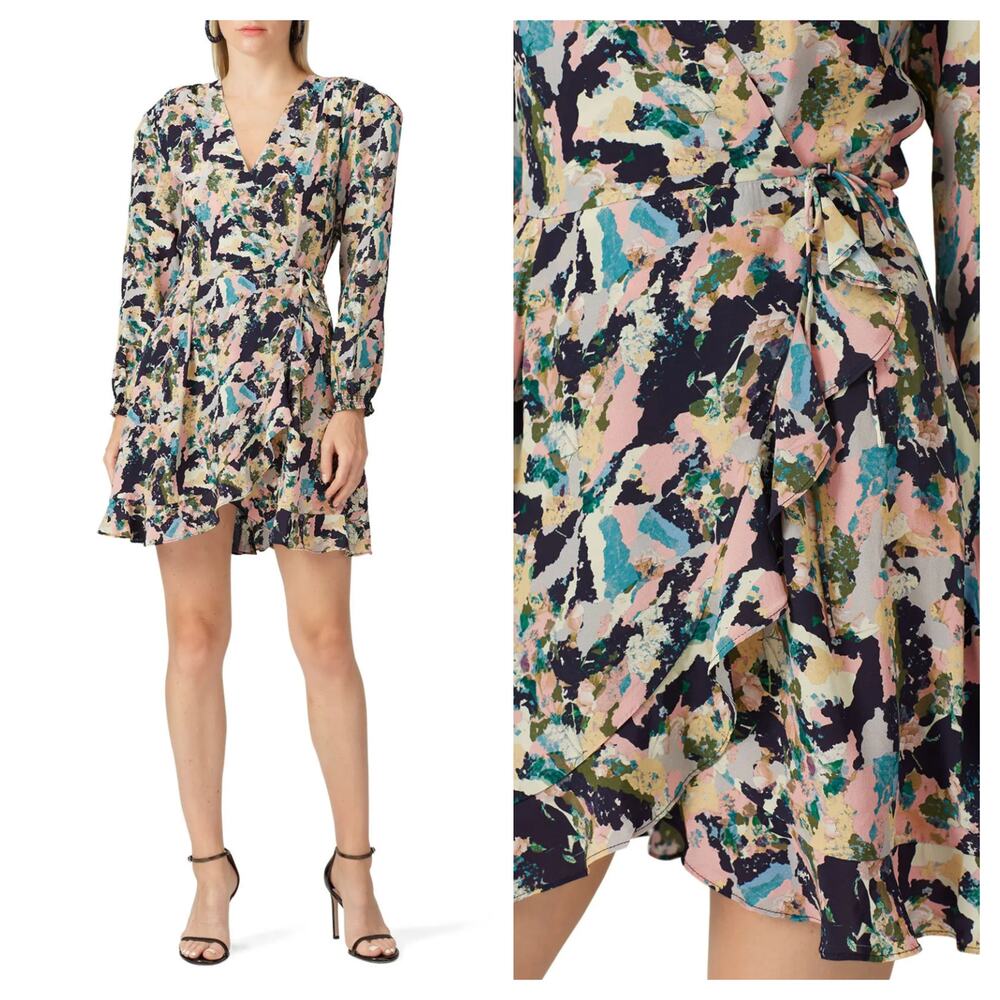 IRO Bloomy Long Sleeve Ruffled Printed Wrap Dress Multi Size 36 US 4 $435